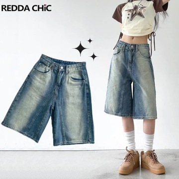 ReddaChic Vintage Blue Gradient Denim Shorts Women