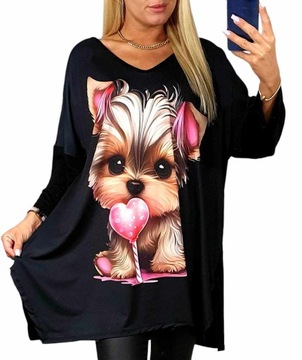 BLUZKA PLUS SIZE TUNIKA 50/52/54/56 rękaw 3/4 dekolt asymetryczna york pies