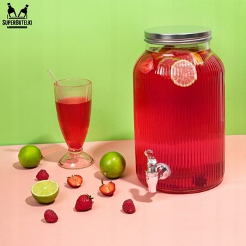 RYFLOWANY SŁÓJ Z KRANIKIEM 6L NA WODĘ SOK LEMONIADĘ NAPOJE DYSTRYBUTOR WODY