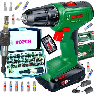 Дрель-отвертка 18 В 38 Нм 2 Ач BOSCH + НАБОР БИТ BOSCH 32 шт. КОРПУС