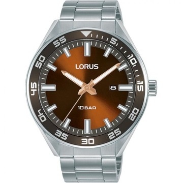 ZEGAREK MĘSKI LORUS RH937NX9 DUŻY WODOSZCZELNY BRANSOLETA SREBRNY BRĄZOWY
