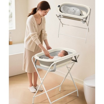 Большая складная детская ванночка на подставке с ЖК-термометром и шезлонгом