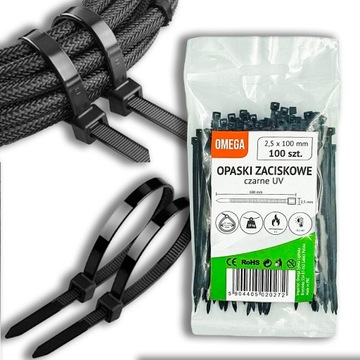 OPASKI TRYTKI ZACISKOWE KABLOWE UV CZARNE 2,5X100