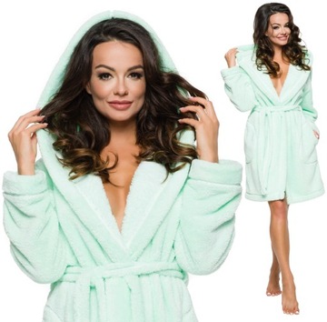 KRÓTKI CIEPŁY - PUCHOWY DAMSKI SZLAFROK PODOMKA L