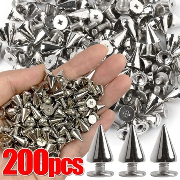 200/10 шт. серебряные конические шипы, металлические шпильки с завинчивающейся головкой, сделай сам, ручная работа в стиле панк
