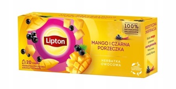LIPTON Herbata Owocowa. Mango i Czarna Porzeczka. 20 torebek. Ekspresowa
