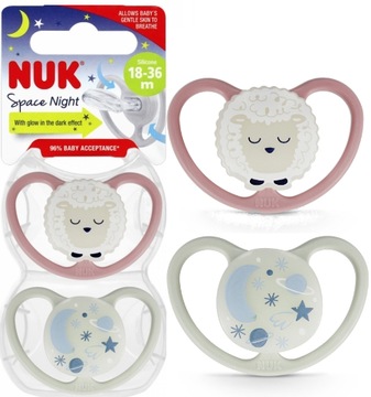 NUK SPACE NIGHT silikonowy SMOCZEK świecący 18-36m