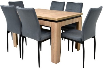 Rozkładany stół 80x120/160 DĄB SONOMA i 6 krzeseł WELUR DO JADALNI SALONU