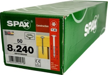 Wkręty do konstrukcji drewnianych 8x240mm SPAX WIROX główka TALERZOWA 50szt