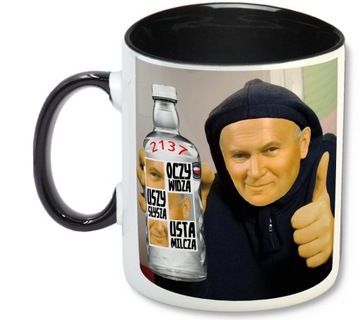 Kubek Biały Czarny Środek Ucho PAPIEŻ 2137 IMPREZA