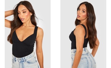 3C0A33 P27 BOOHOO TALL CZARNE BODY NA RAMIĄCZKACH XXL