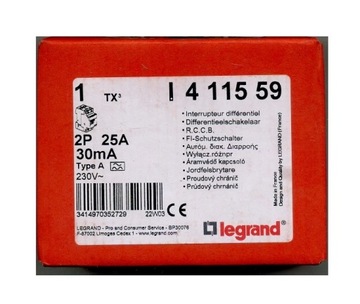 WYŁĄCZNIK RÓŻNICOWOPRĄDOWY 25A 30MA 411559 LEGRAND