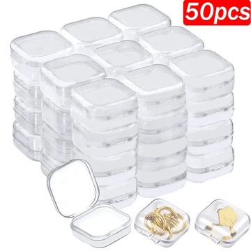 1-50pcs Mini Storage Box Transparent Square Plastic Case for Earring Ring