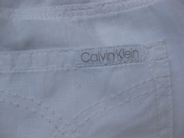 CALVIN KLEIN JEANS SPODNIE BIAŁE LEN M/38/6 pas 82