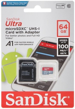 КАРТА ПАМЯТИ SD-MICRO UHS-I, SDXC 64 ГБ SANDISK