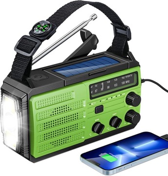 RADIO PRZENOŚNE SOLARNE LATARKA Z KORBĄ KOMPAS SOS