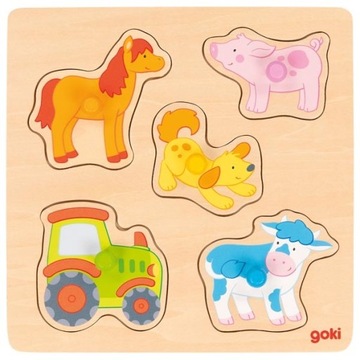 Puzzle drewniane z uchwytami FARMA 5 elem ! GOKI