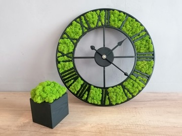 Металлические часы-лофт, мох хроботек, 60 см.