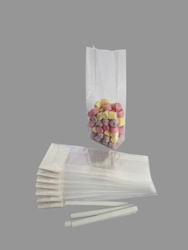 TOREBKA CELOFANOWA Z DNEM + KLIPSY 50szt 20x7x4cm