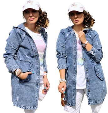 KURTKA JEANS damska PARKA jeans OWESTA na lato z KAPTUREM niebieska XL