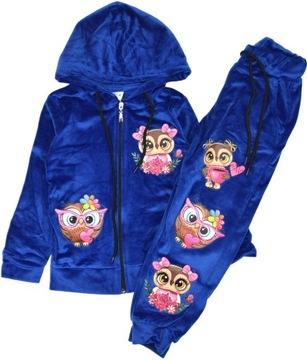 DRES DZIEWCZĘCY WELUROWY BLUZA SPODNIE SOWA 110 H1