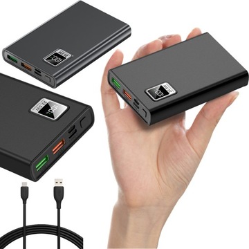 POWERBANK 10000mAh MOCNY POWER BANK SZYBKIE ŁADOWANIE 2x USB/USB-C MAŁY CZARNY