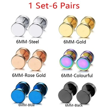 WKOUD 6 par okrągłe kolczyki ze stali nierdzewnej sztyfty dla mężczyzn i