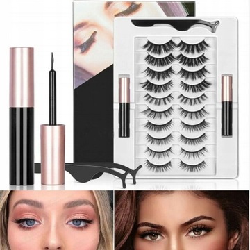 МАГНИТНЫЕ РЕСНИЦЫ 10X ДЛИННЫЕ + ПИНЦЕТ + 2X ПОДВОДКА ДЛЯ ГЛАЗ