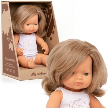 Hiszpańska Lalka Miniland Europejka 38cm, ciemny blond, włosy do czesania