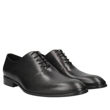 Buty męskie do garnituru skórzane półbuty czarne eleganckie, oxford 45