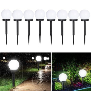 Zestaw 8x ogrodowa LAMPA SOLARNA biała kula 20 cm