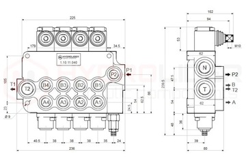Rozdzielacz hydrauliczny 4 sekcyjny 50L 4P80 + przyłącza 22/18 Hydrolider