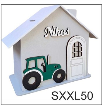 DUŻA drewniana skarbonka domek z quadem prezent dla chłopca personalizowana
