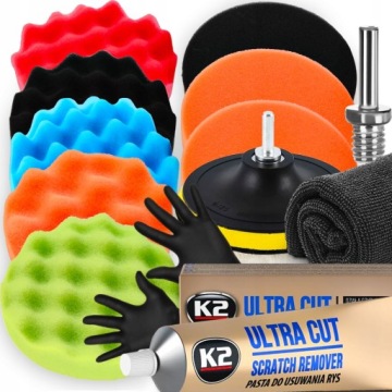 K2 ULTRA CUT PASTA POLERSKA +ZESTAW GĄBEK DO POLEROWANIA USUWANIA RYS MIKRO