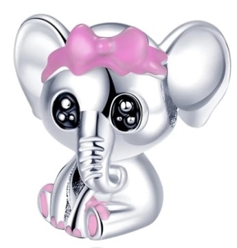MD charms słonik słoń elephant różowa kokarda S925