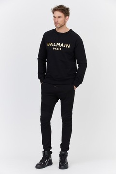 BALMAIN Czarne spodnie dresowe aksamitne logo XL