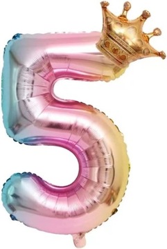NEW balon cyfra 5 korona pastelowy gradient urodziny