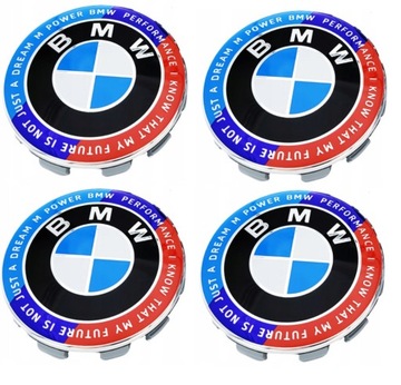EMBLEMATY DEKIELKI ZNACZKI KAPSLE BMW 68MM DO FELG 50JAHRE 50th ANNIVERSARY