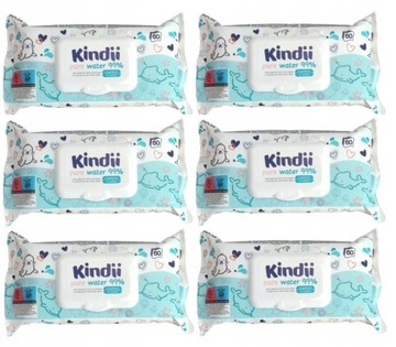 KINDII Chusteczki wodne PURE WATER 99% 6X60szt