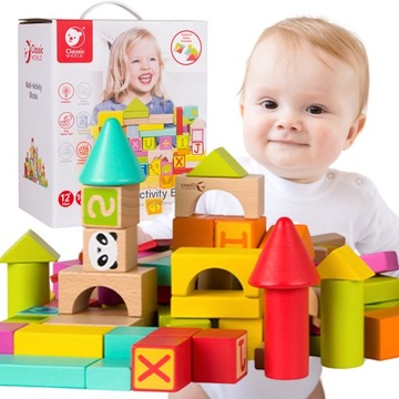 KLOCKI DREWNIANE UKŁADANKA MONTESSORI ZESTAW XL 100szt ZWIERZĘTA EDUKACYJNE