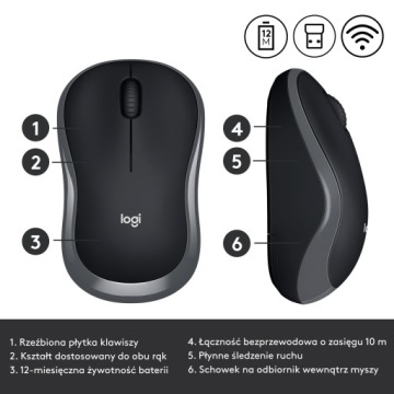 Оригинальная двусторонняя мышь Logitech M185 RF с разрешением 1000 точек на дюйм