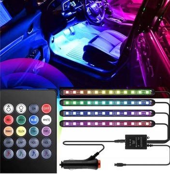 СВЕТОДИОДЫ ДЛЯ АВТОМОБИЛЕЙ RGB ВНУТРЕННЕЕ ОСВЕЩЕНИЕ + ДИСТАНЦИОННОЕ УПРАВЛЕНИЕ СВЕТОДИОДНЫЕ ЛЕНТЫ ДЛЯ САЛОНА АВТОМОБИЛЯ