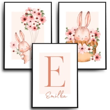 КАРТИНКИ ДЛЯ ДЕТСКОЙ КОМНАТЫ A3 НАБОР ПОСТЕРОВ ЗАЙЧИКИ ЖИВОТНЫЕ ЦВЕТЫ