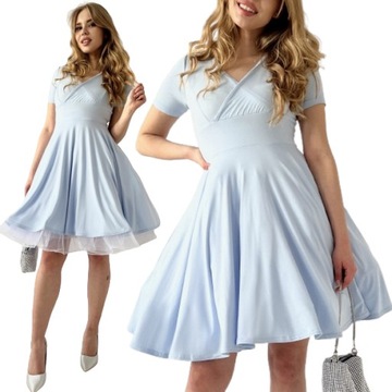 Sukienka PIN UP błękitna PRODUKT POLSKI rozkloszowana baby blue na komunie