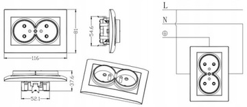 WSA LC-16 Двойной розетки с белым заземлением