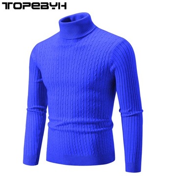 Men's Autumn and Winter High Neck Knit Sweater Sli