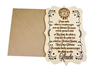 Zaproszenie Bierzmowanie Uniwersalne Grawerowane Drewniane Eleganckie