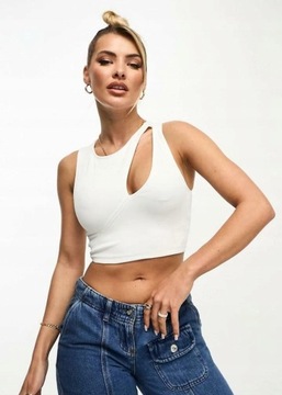 Pull & Bear NG3 cao CROP TOP WYCIĘCIE PRĄŻKI S