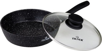 Czarna Patelnia Marmurowa z Pokrywką 22cm ZILNER