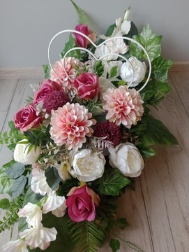 Stroik na cmentarz GRÓB kompozycja WIĄZANKA pomnik KWIATY SZTUCZNE serce